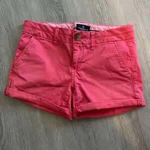 Watermelon colored stretch denim shorts